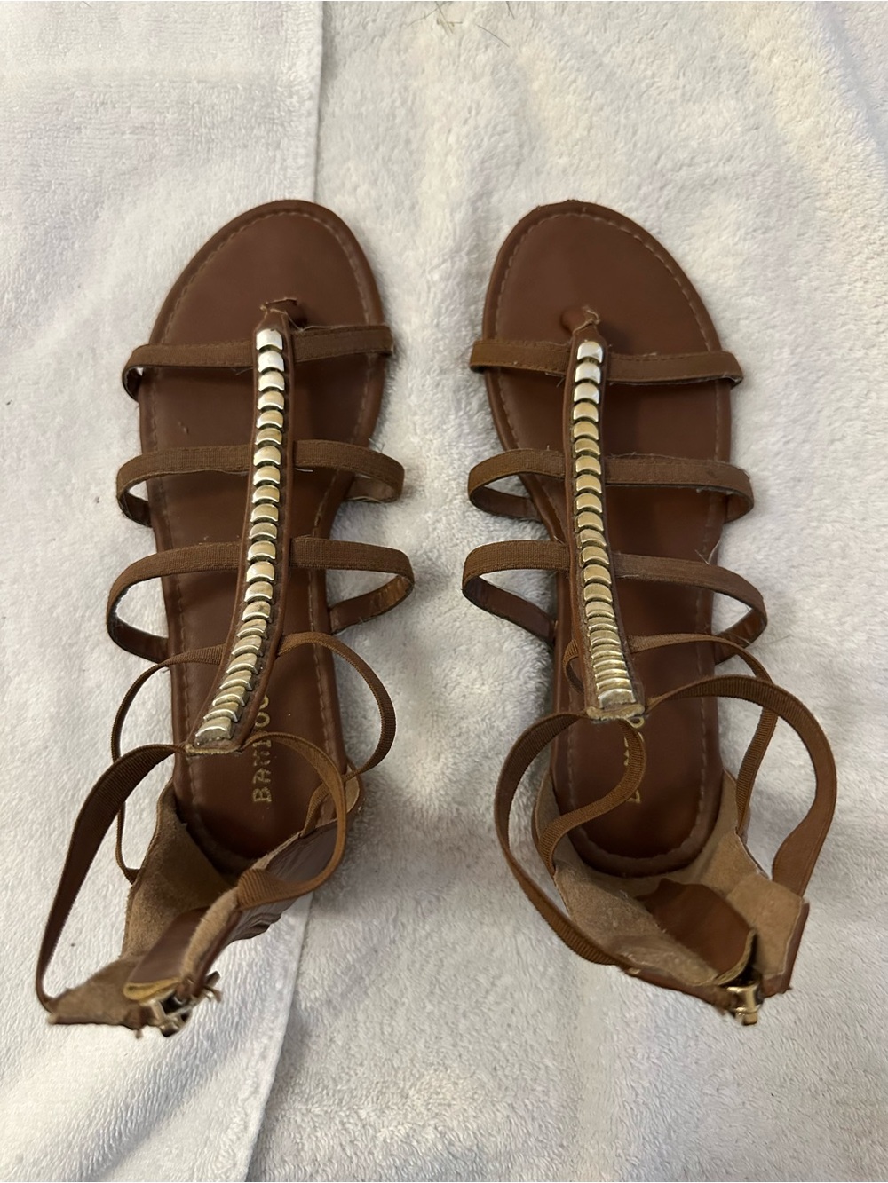Women's Brown Gladiator Sandals with Metallic Accent